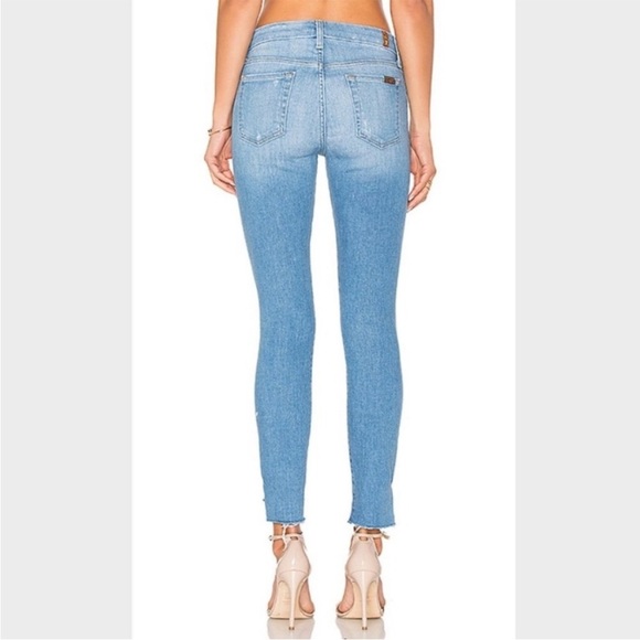 7 For All Mankind Step Hem Distressed Ankle Skinny in Melbourne Sky - Picture 2 of 11